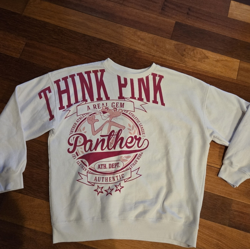 Pink Panther White Sweatshirt Lrg Official Pullover Think Pink Athletic Dept